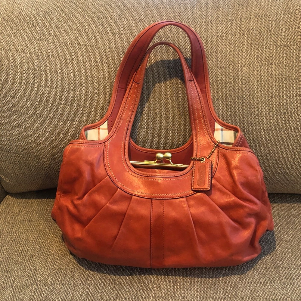 Vintage leather salmon coach purse handbag tote